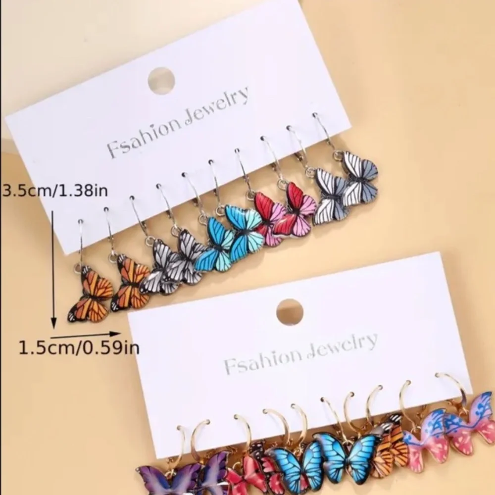 NWT Vibrant Butterfly Pierced Dangle Earrings!  Set of 5!